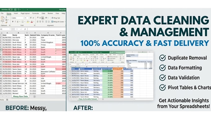 do professional data cleaning and excel data formatting