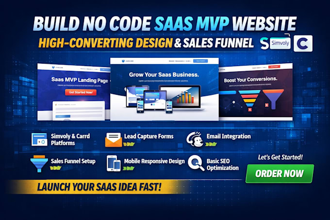 build no code saas mvp website high converting design simvoly carrd sales funnel