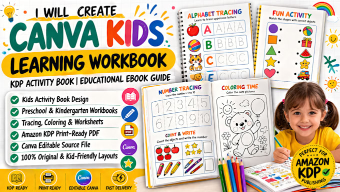 create canva kids workbook, KDP activity book  educational ebook