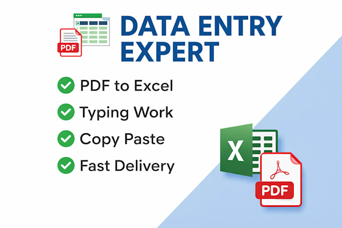 Do data entry typing excel work and pdf to excel conversion by ...