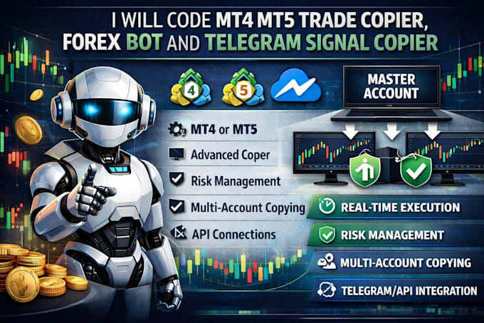 develop trade copier, mt4 mt5, telegram signal copier and trading bot