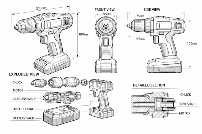 do 3d cad technical drawing for manufacturing,  illustration and patent drawing