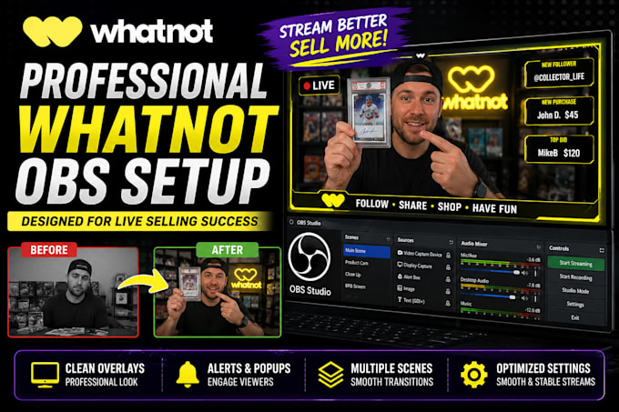 setup whatnot vertical stream for auctions or sport with obs