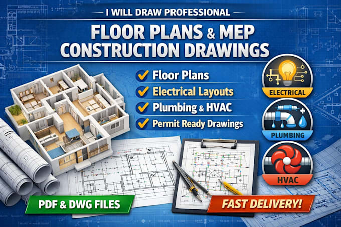draw professional floor plans and mep construction drawings