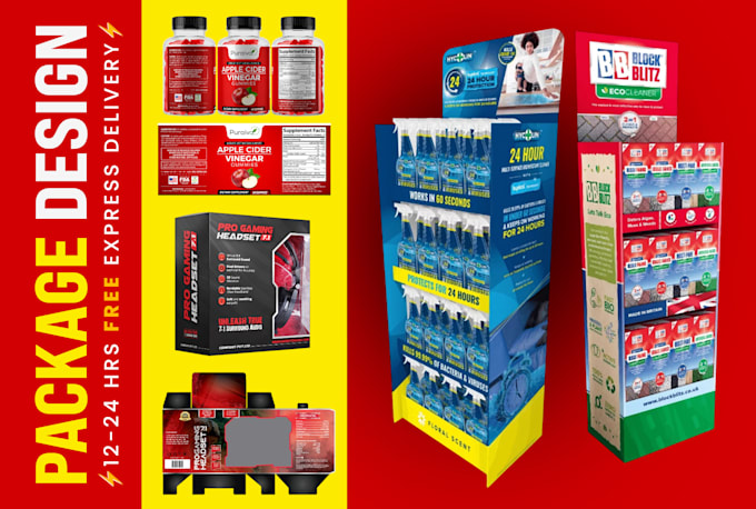 super fast packaging design and label, box, pouch more