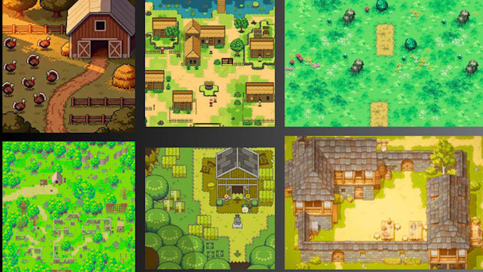 2d top-down-pixel-art-tileset für rpg-spielkarte, charakter-asset ...