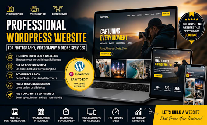 photobooth website make photography, video and drone website with online booking