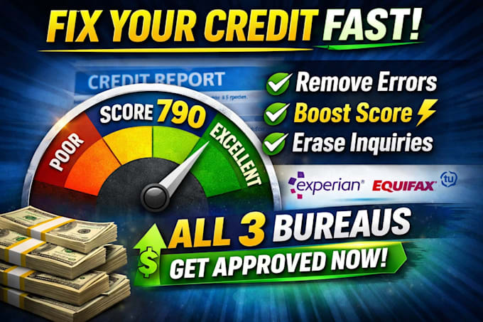 fix credit report, remove inquiries and boost score all 3 bureaus