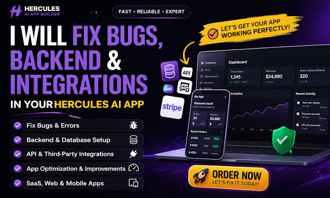 fix bugs, backend and integrations in your hercules ai app