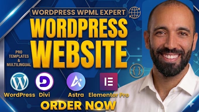design wordpress website with divi, astra or elementor pro and wordpress wpml