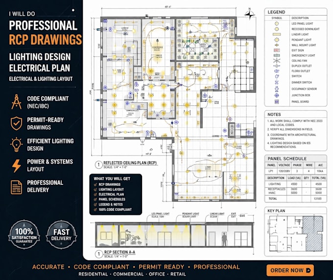 Do professional rcp drawings, lighting, electrical plan lighting layout ...