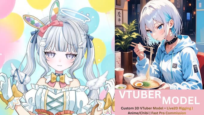 custom 3d vtuber model, live2d rigging anime, chibi fast pro commission