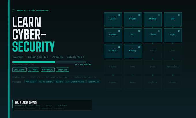 create cybersecurity course content, training, or explainer articles