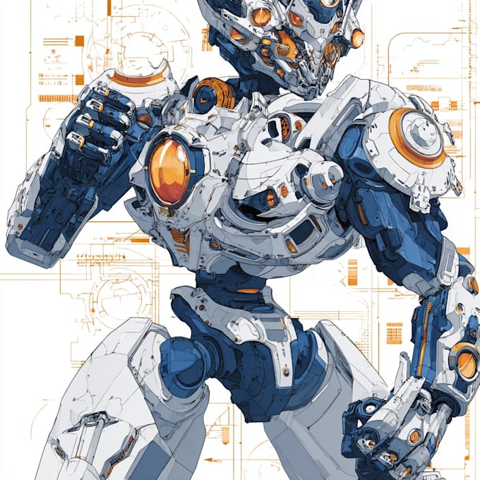 draw amazing character mecha robot illustration