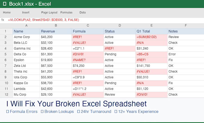 fix your broken excel spreadsheet, formulas, or errors