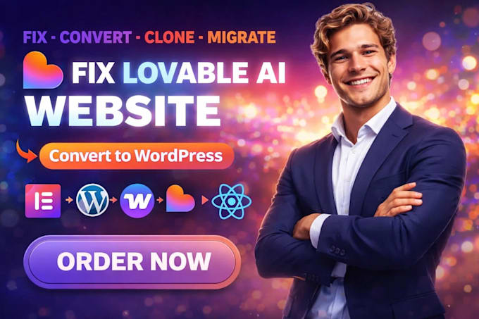 fix lovable ai website, convert to wordpress, clone and migrate website