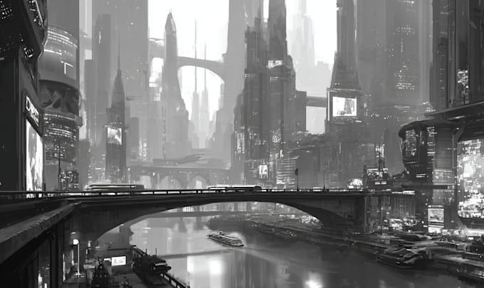 make a detailed cyberpunk urban environment concept art