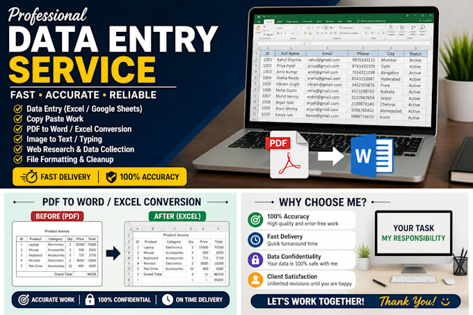 accurate data entry,excel, copy paste,PDF to word conversion