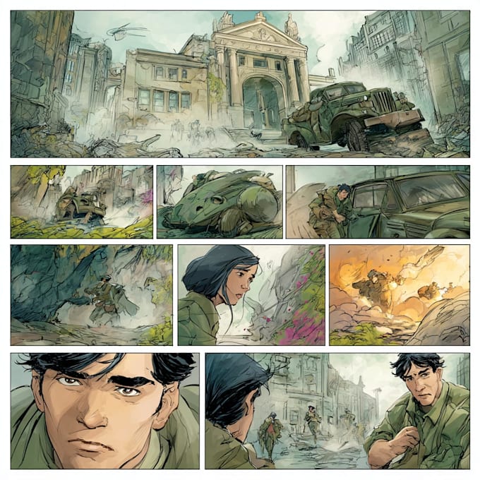 draw comic page art for books, panels, and characters