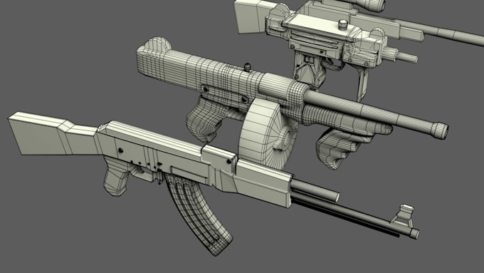 create gun model 3d hard surface models with textures and renders