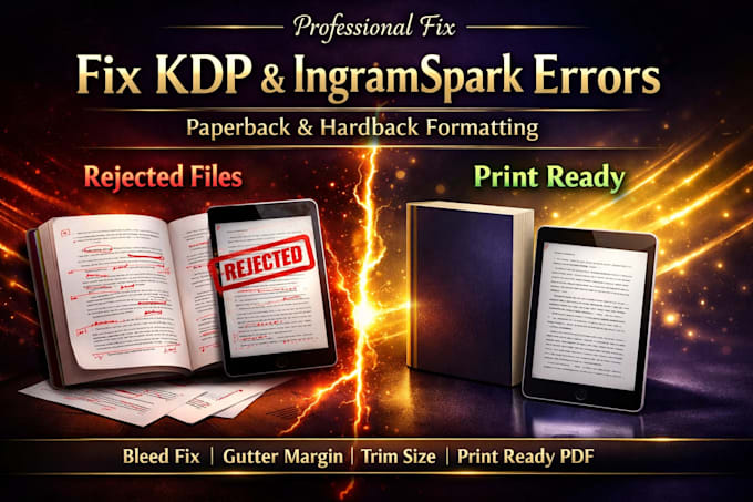 fix ingram spark and KDP interior print errors for paper back and hard ba ck