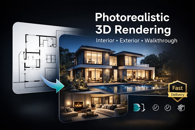 design photorealistic house rendering and walkthrough
