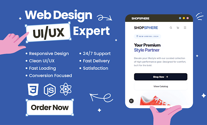 design modern responsive UI UX website using HTML CSS javascript react