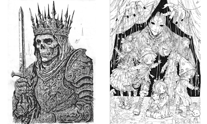draw a detailed fantasy character ink illustration