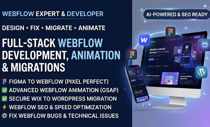 design fix figma to webflow ,ai website ,wix to wordpress, and website animation