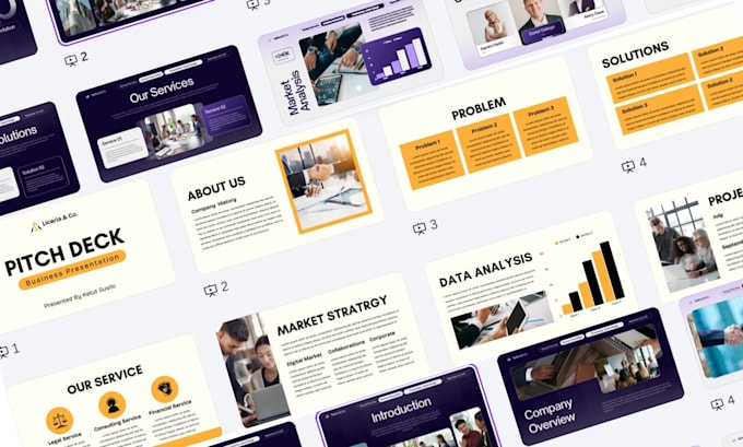 design b2b startup pitch deck, business presentation, powerpoint, canva slides