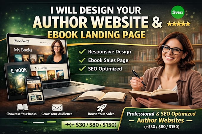 design a professional author website, ebook landing page, book site quick