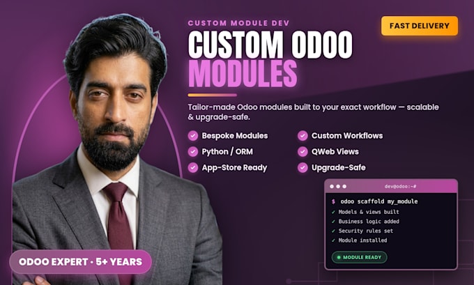 develop custom odoo modules and customization in python and owl framework