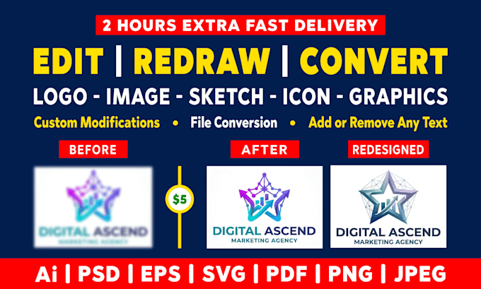 edit, redraw, convert any logo, image or sketch to vector