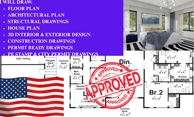 Draw full permit structural floor plan mep pe stamp adu ca va al city ...