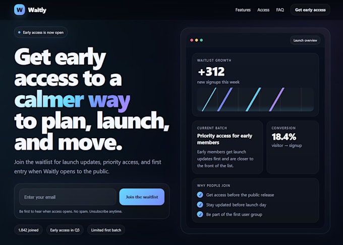 provide a premium waitlist landing page HTML template
