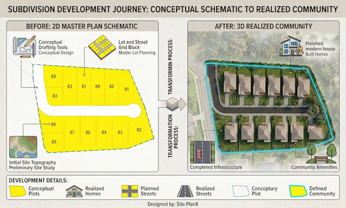 draw subdivision and site plan layout and render landscape
