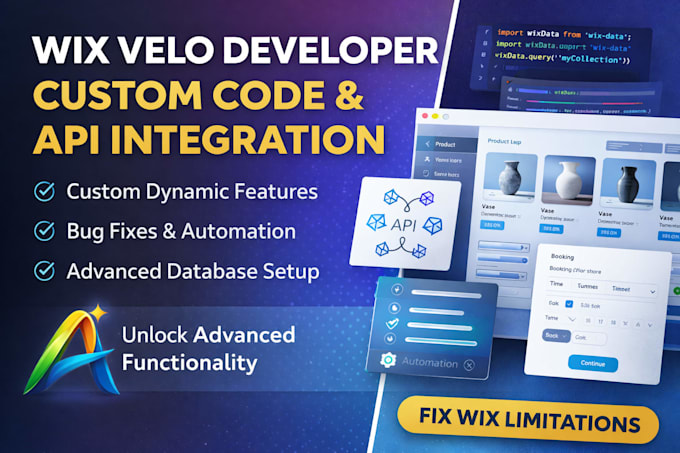 develop custom wix velo code, dynamic pages and API integration for your website