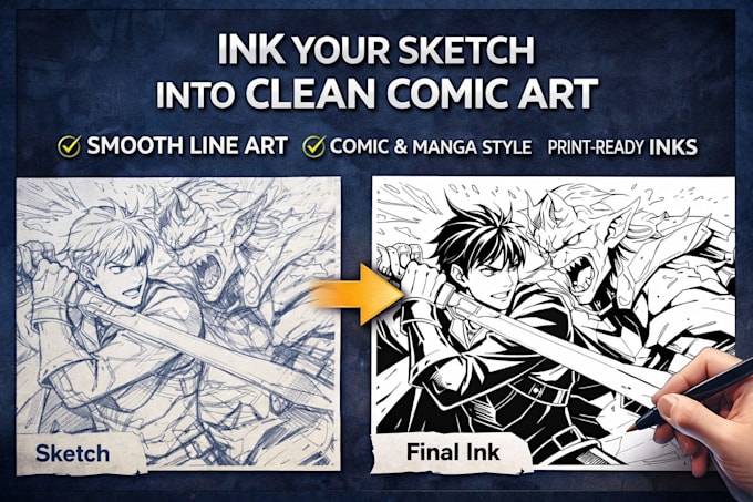 ink your sketch into clean professional comic line art