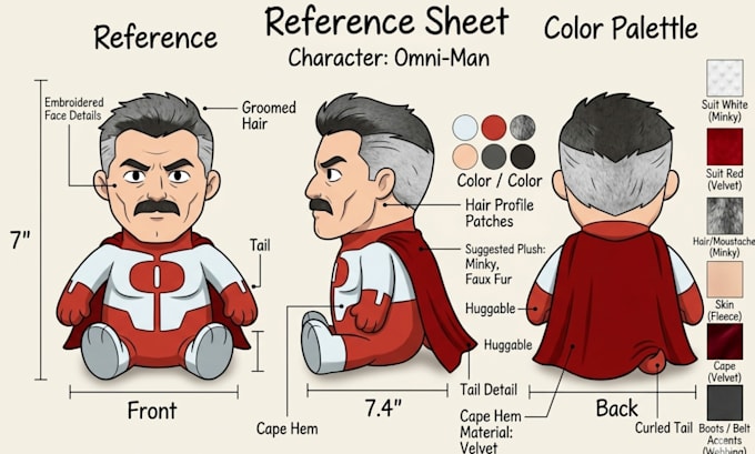 draw custom plush reference sheet tech pack design illustration stuffed toy
