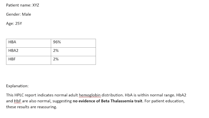 interpret hplc report for beta thalassemia screening