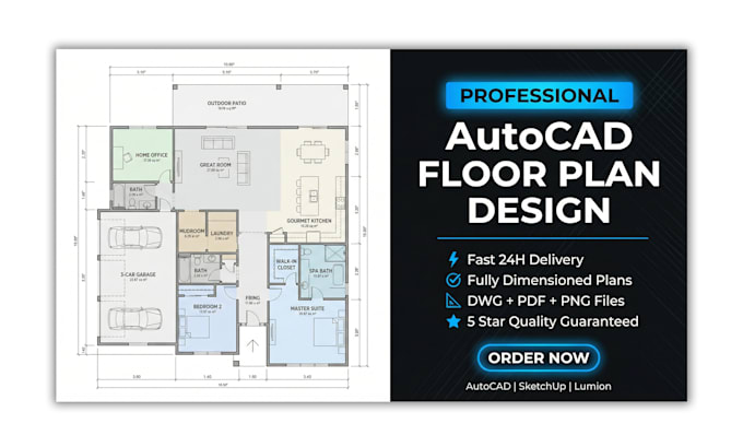create stunning autocad 2d floor plan, 3d floor plan design