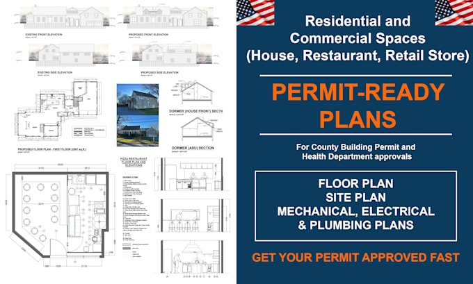 Design permit ready floor plans, mep for city and health approval usa ...