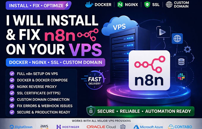 Instalaré y arreglaré n8n en tu vps con docker, nginx, certificado ssl ...
