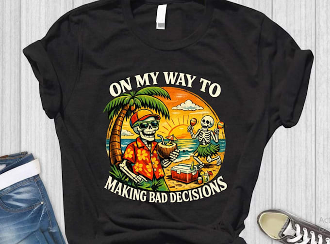 do retro t shirt skeleton summer beach logo