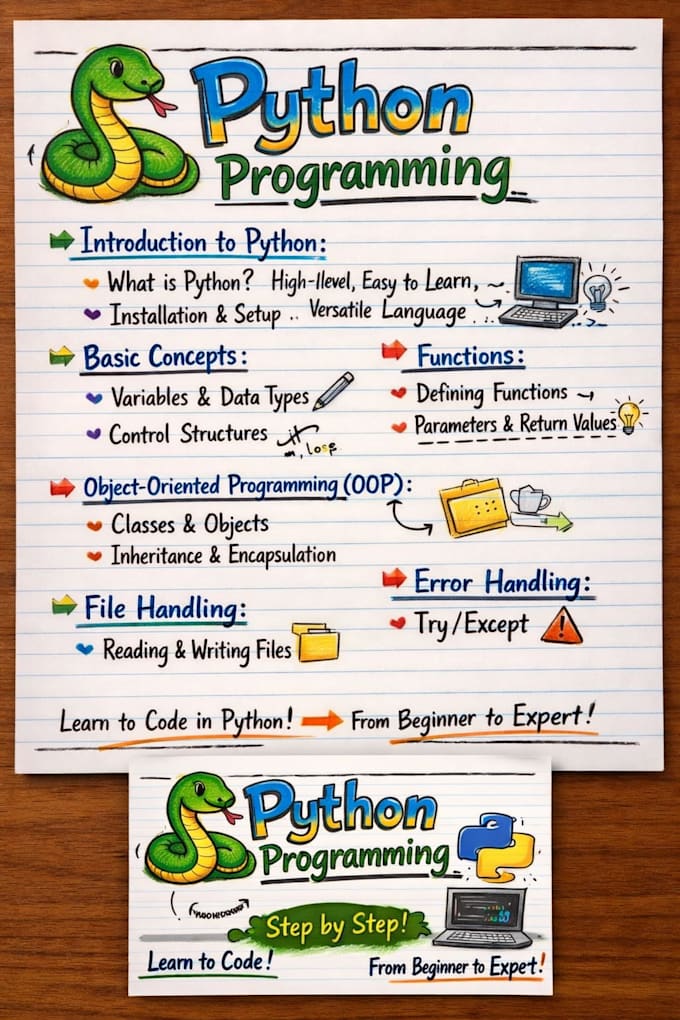 provide clean handwritten python notes for beginners and students