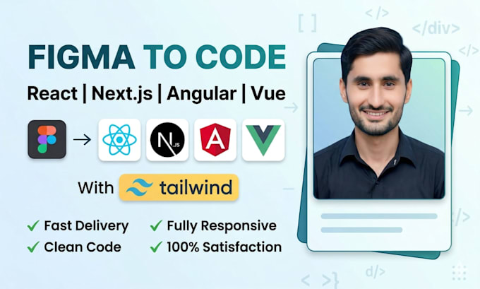 convert figma to react, next js, angular, vue with tailwind CSS