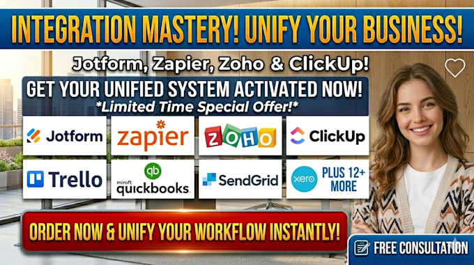 integrate jotform zapier zoho clickup trello calendly quickbooks sendgrid xero