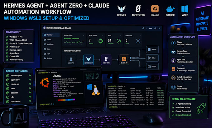 install,setup and fix hermes agent zero claude automation workflow windows wsl2
