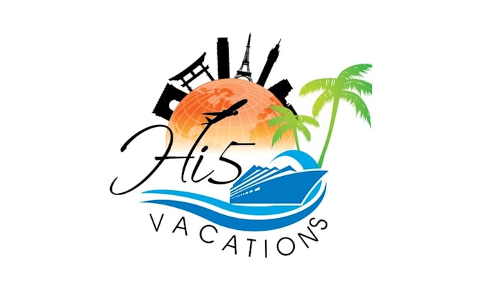 design travels vacations beach fun logo