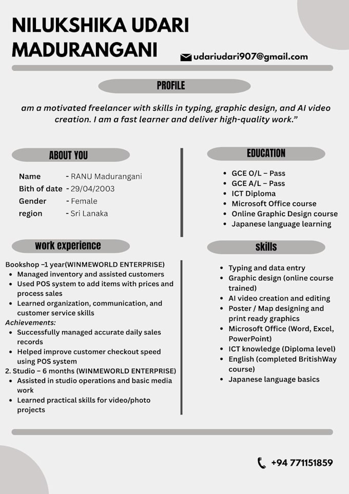 create a professional CV and resume for you